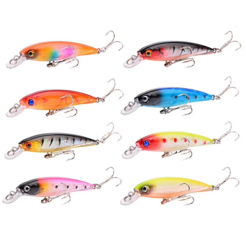 Juego de Señuelos de Pesca de pececillos Crankbaits, pluma de lubina, Wobbler, cebo Artificial para aparejos de pesca, Swimbait de plástico duro, 18 unidades por lote - imagen 5