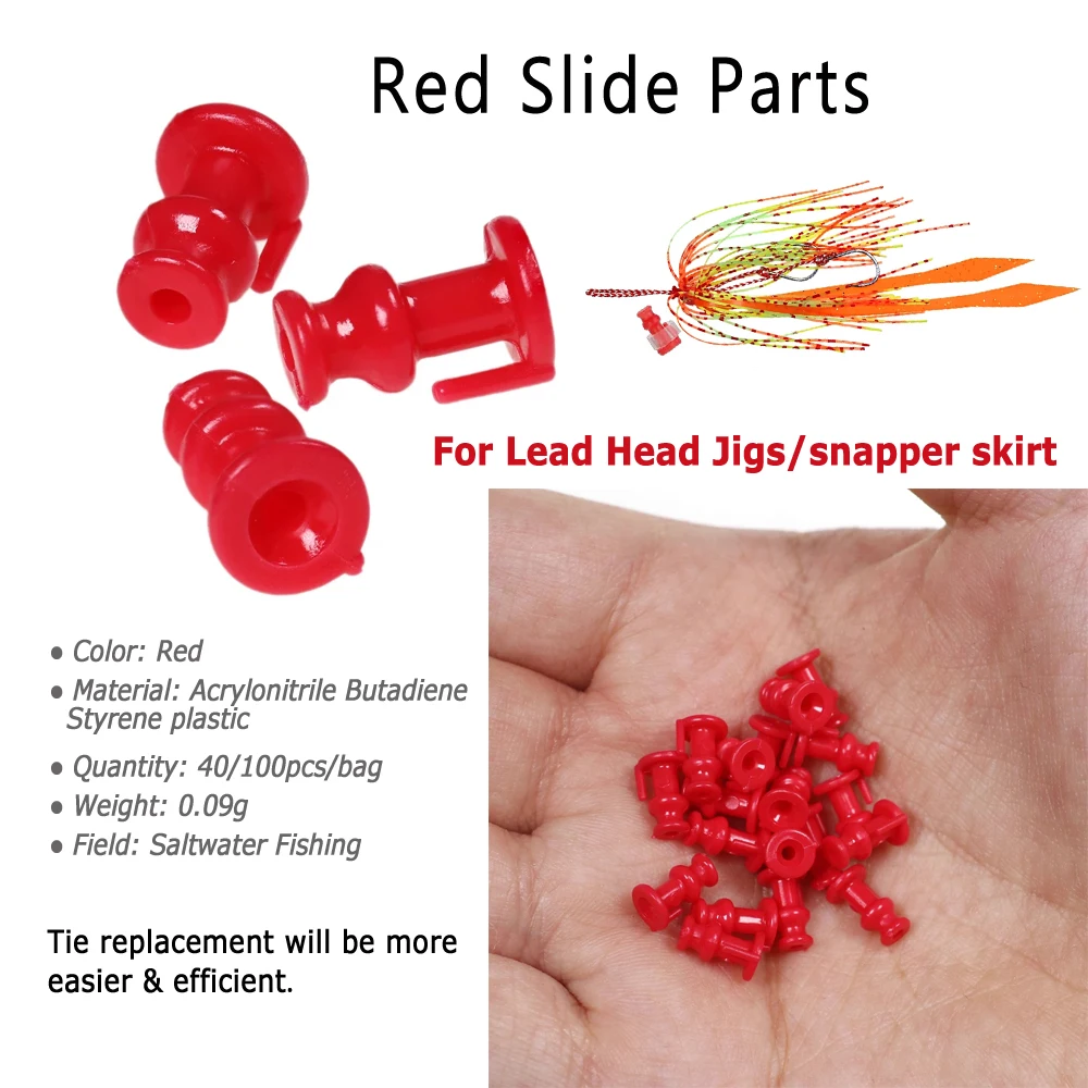 Bimoo, 40/100 Uds., faldas pargo, anzuelos de asistencia, piezas deslizantes, cebo de pesca de agua de mar rojo y blanco, accesorios de señuelo, piezas de amarre de goma - imagen 3