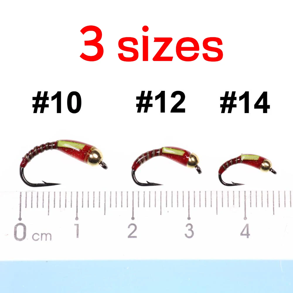 Bimoo-señuelo de latón para pesca en hielo, 6 piezas, #10, #12, #14, Beadhead/sin abalorios, zumbador de pavo real Herl, Jigs, ninfa, trucha, perca, señuelo - imagen 4