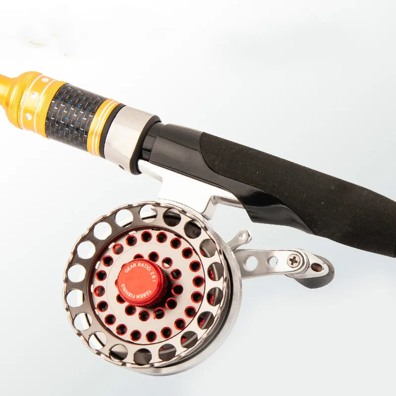 Carrete de pesca con mosca, rueda de balsa grande, bobina cortada izquierda/derecha, fundición a presión con mosca, rueda Hollwe, aparejos de pesca - imagen 2