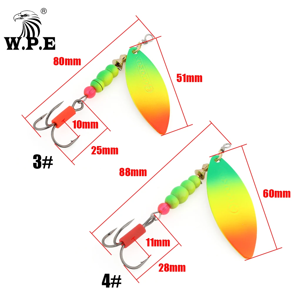 W.P.E 1 pieza señuelo giratorio 3 # /4 #   Señuelo de Pesca con cuchara de 13g/18g, cebos de Pesca, Lucio, cebo de natación, aparejos de Pesca, Pesca de Metal de latón - imagen 2