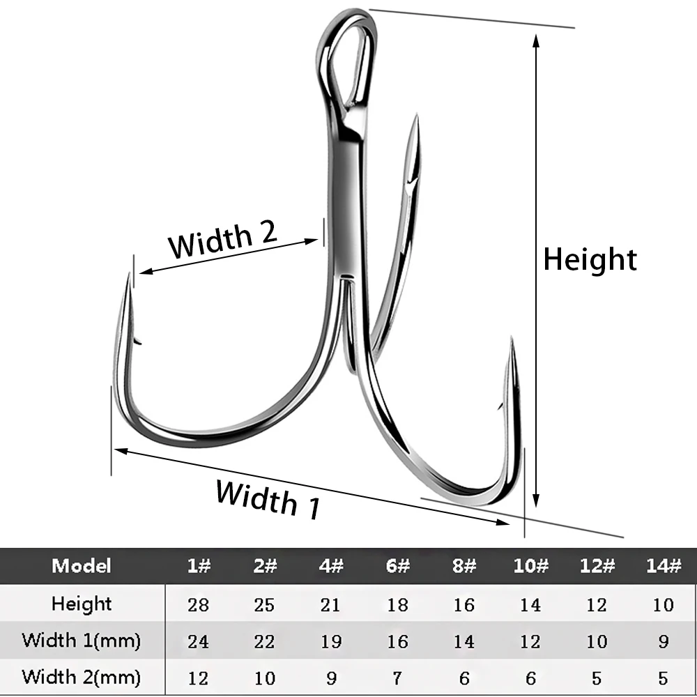 15 unids/caja 5002 ganchos triples del propietario tamaño plateado 1/2/4/6/8/10/12/14 # aparejos de pesca para Lucio - imagen 5