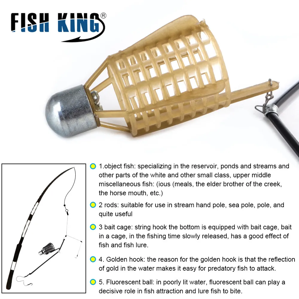 FISH KING-jaula de cebo para pesca, alimentador de señuelos, accesorios de pesca, gancho de púas de cuerda de acero al carbono, peso 20g-80g, 450mm - imagen 5