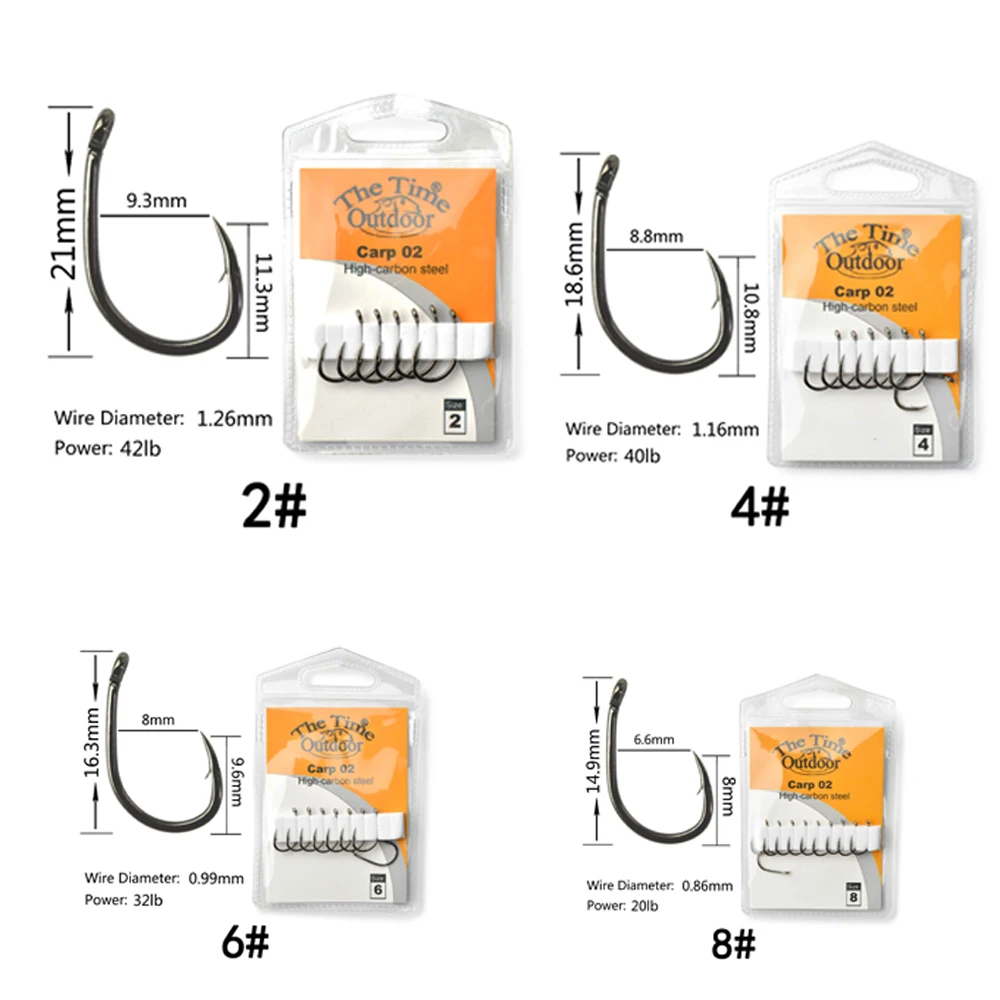 Anzuelos de pesca de carpa de acero de alto carbono, anzuelos de pesca de alta resistencia con tamaño 2 #-8 # para zig rig, accesorios de pesca de carpa, paquete de 3 - imagen 2
