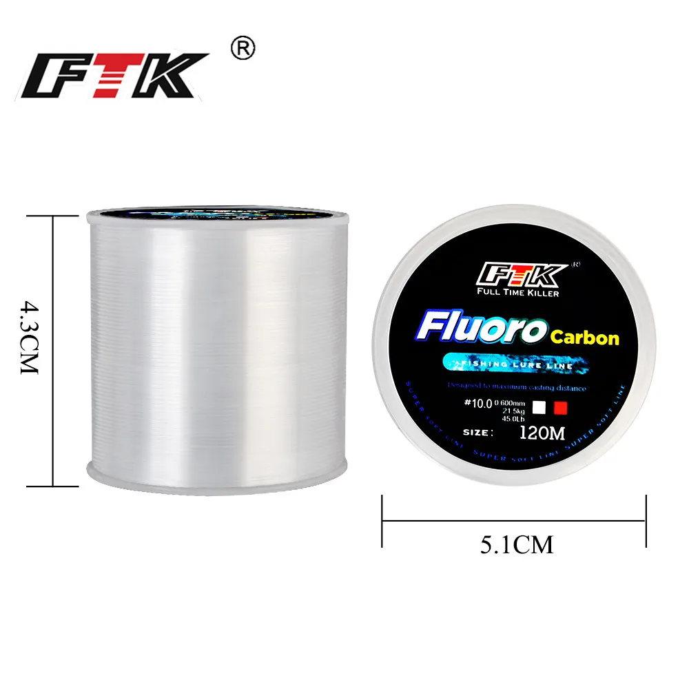 FTK-sedal de pesca de fluorocarbono de 120m, línea de revestimiento de fibra de carbono japonesa de 0,2mm-0,6mm, 7,15LB-45LB, accesorios de pesca súper fuertes - imagen 4