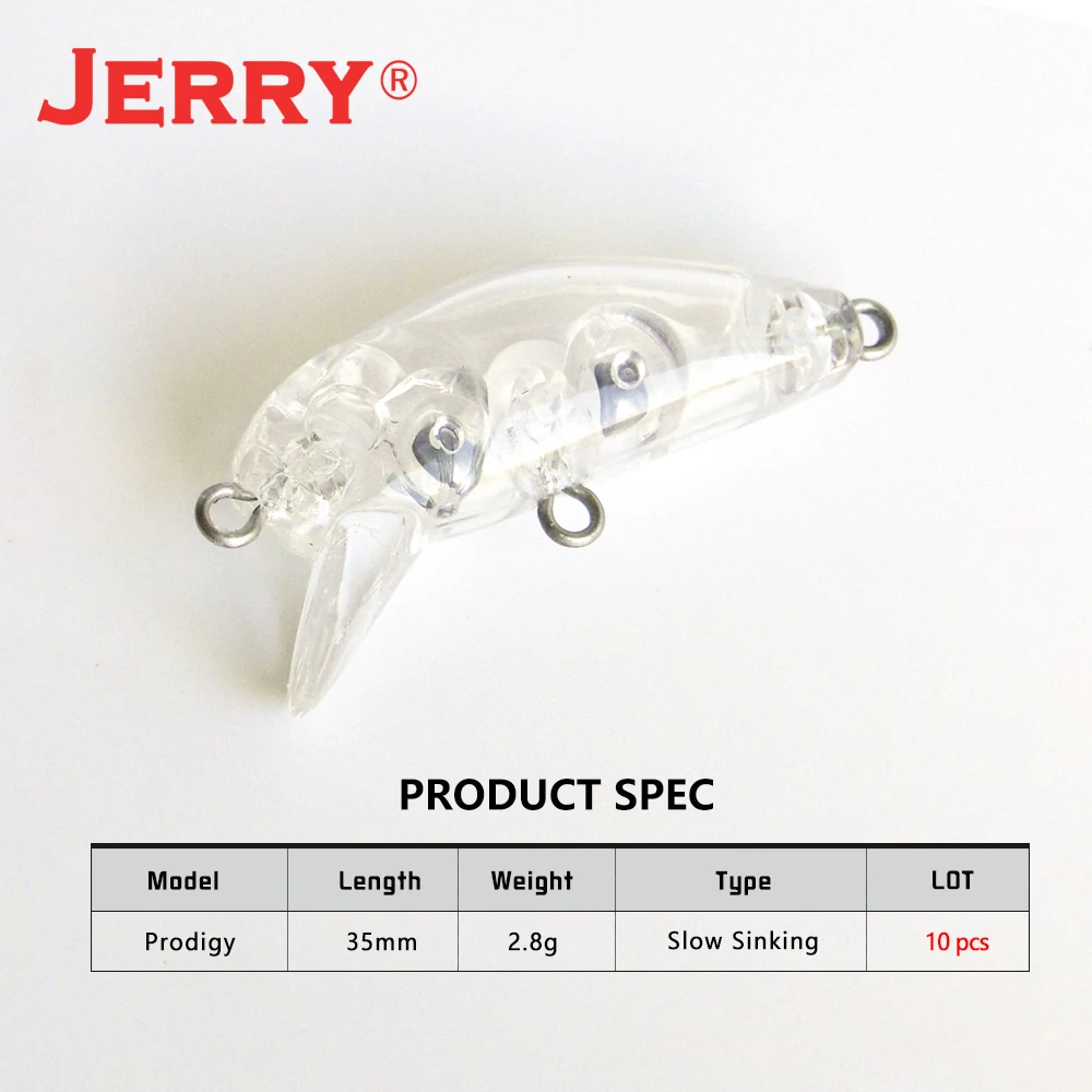 Señuelo de pesca giratorio Jerry 10 piezas, Cuerpo en blanco, 35mm, cebos duros de plástico sin pintar, Mini Wobbler Crankbait, hundimiento lento, gancho único - imagen 2