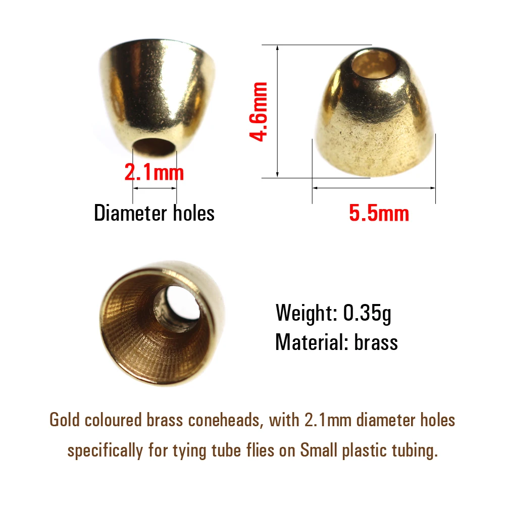 ICERIO 20 piezas cabezales cónicos de latón para serpentinas de moscas de tubo, pececillos, moscas de agua salada, atado de Material de señuelo - imagen 2