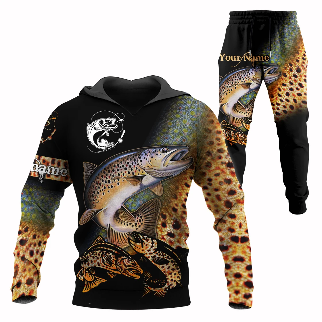 Pesca de trucha nombre personalizado 3D impreso hombres conjuntos Sudadera con capucha y pantalones otoño ropa deportiva Unisex Casual chándales de calle ropa masculina TZ-03 - imagen 5