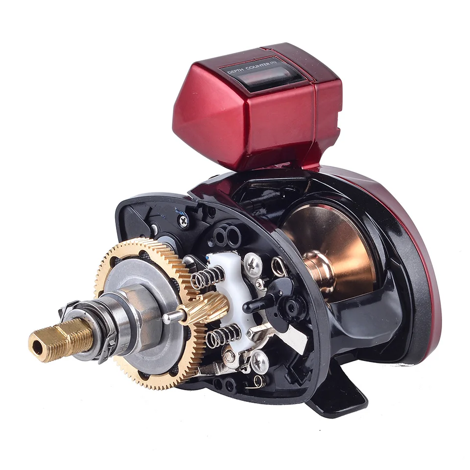 OKUMA-carrete de pesca, accesorio para pescar, con borde rojo y azul, con contador de línea de perfil bajo, Multirolle, para mar, novedad - imagen 5