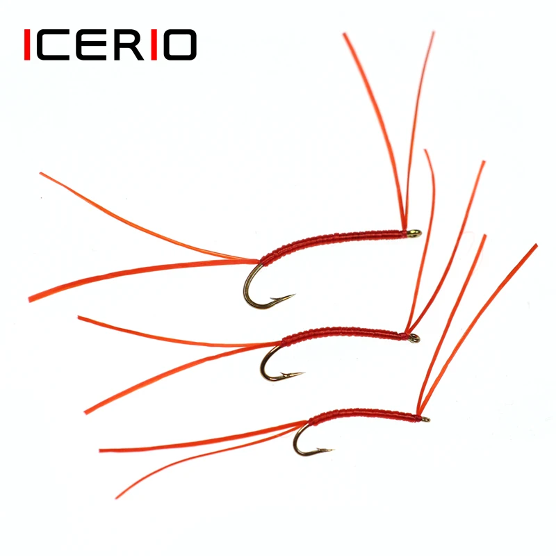 ICERIO 10 Uds piernas flexibles gusano de sangre trucha mosca curvada atado gancho trucha pesca mosca señuelo cebos