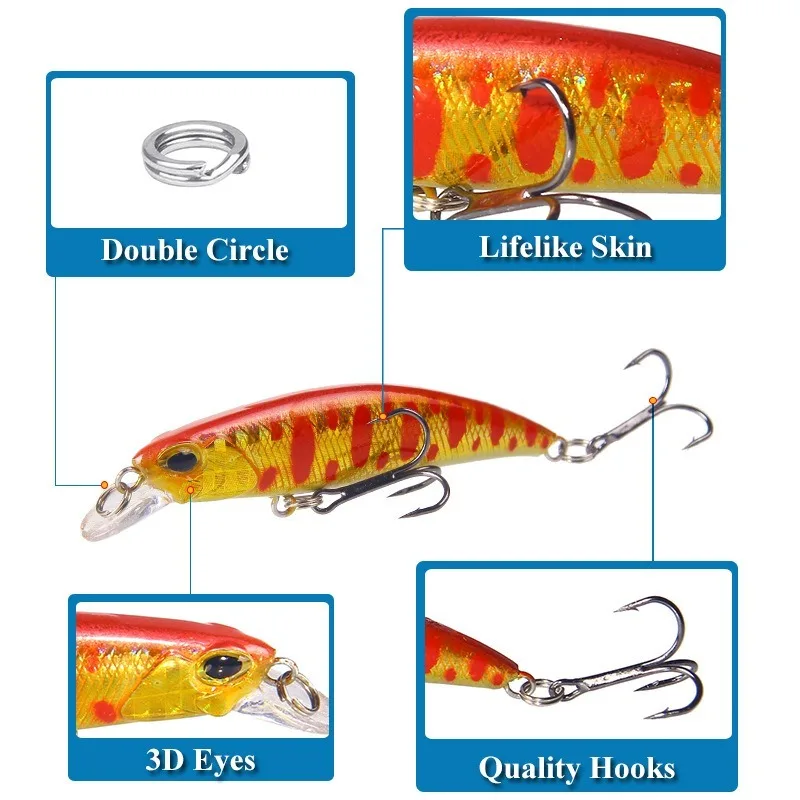 Señuelos de Pesca de plástico Artificial, cebo duro Minnow, Wobbler Isca, 7cm, 4g, Crankbait, ojos 3D, aparejos de pesca, 1 pieza - imagen 2