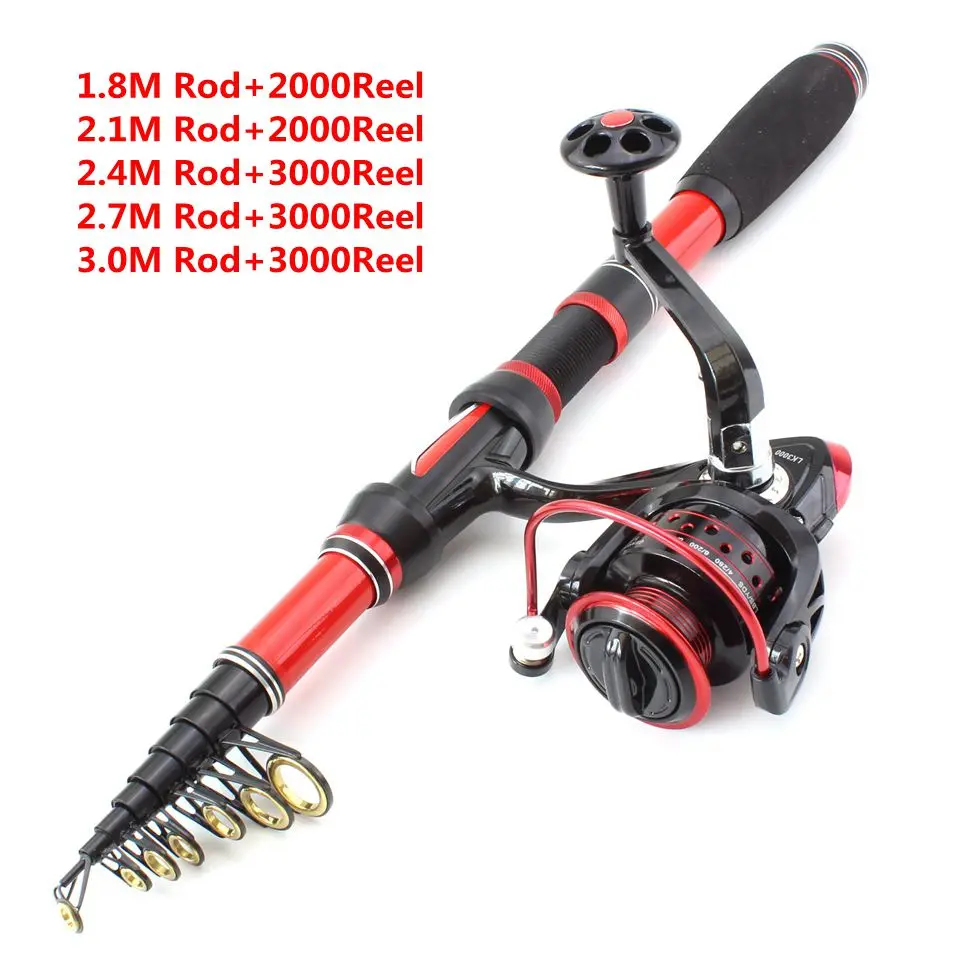 Combinación de pesca, caña de pescar telescópica de carbono y carrete giratorio, juego de cañas giratorias, gancho de línea, regalo, 1,8 m-3,0 m - imagen 2
