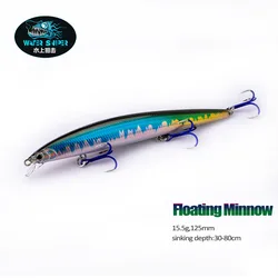 Señuelos de pesca flotantes de pececillo, 15,5g, 125mm, Wobbler de plástico para lubina 125F, accesorios de pesca