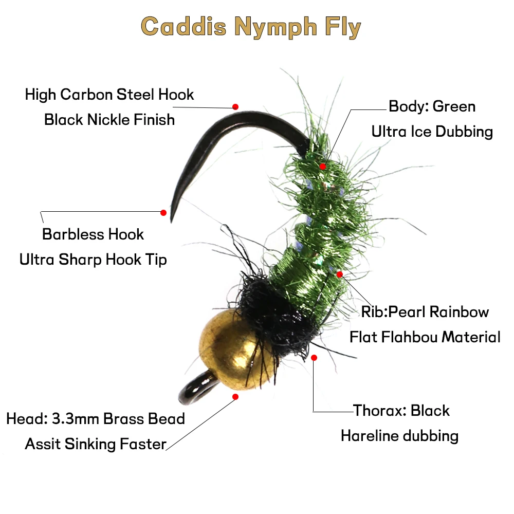 WIFREO-señuelo de pesca de insectos artificiales, 6 piezas, cabeza de cuentas de latón, hundimiento rápido, Mosca de Ninfa, trucha, #12 - imagen 3