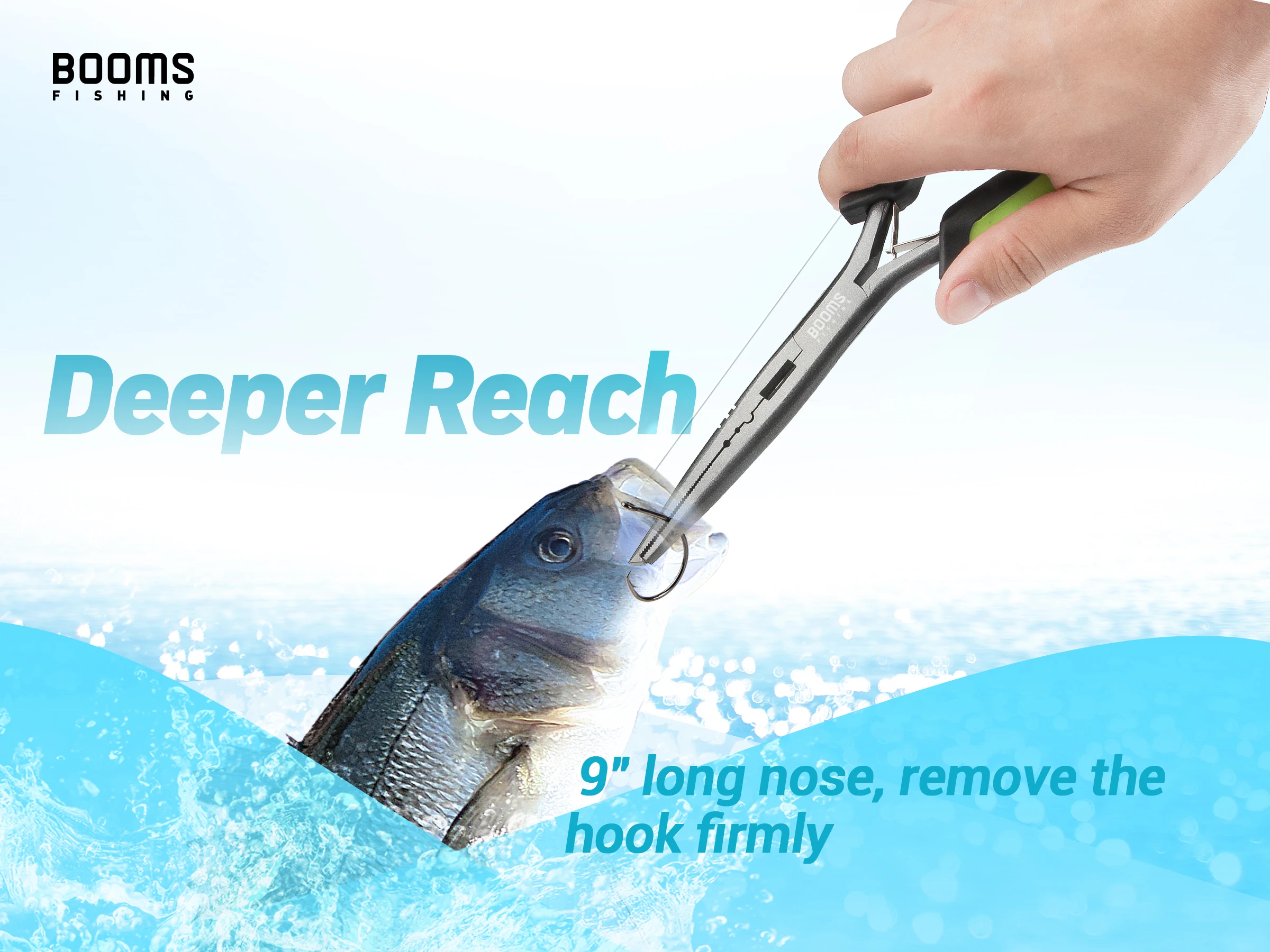 Booms Fishing-Alicates de pesca de pescador F03, herramienta removedora de anzuelos de nariz larga de 23cm, cortador de línea de acero inoxidable, tijeras, pinzas de pesca - imagen 2