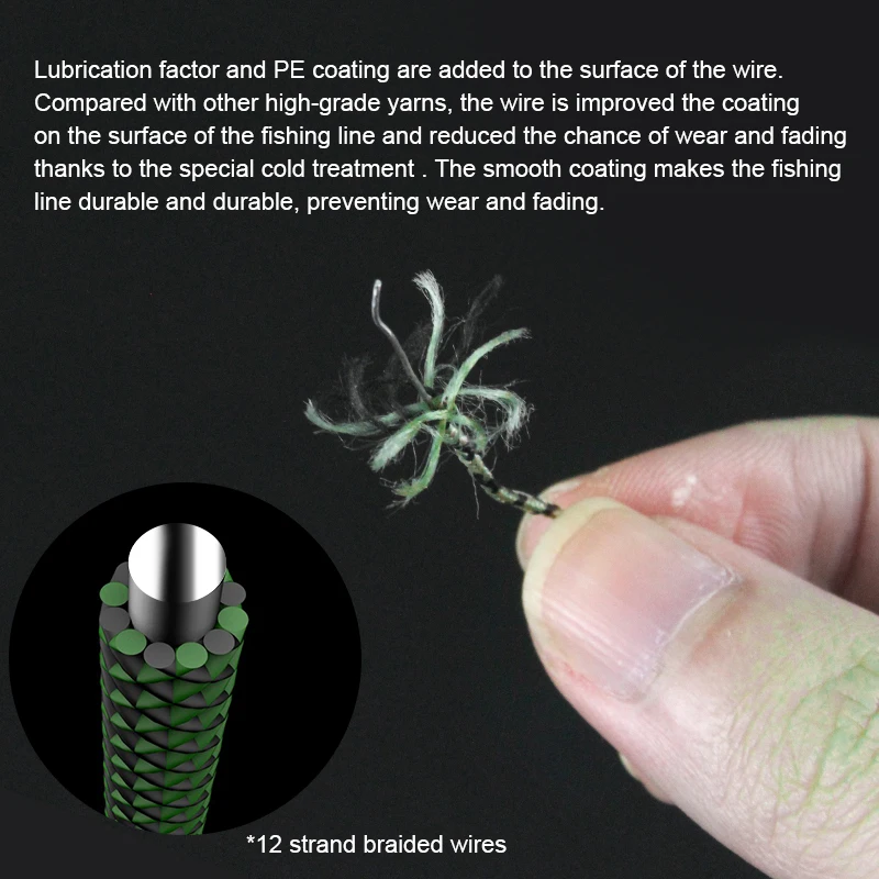 Mosodo-línea líder de pesca de carpa, 10 M, núcleo de plomo verde camuflaje, 25lb, 35lb, 45lb, aparejos de pelo, 12 hebras, cables trenzados, 10 metros - imagen 2