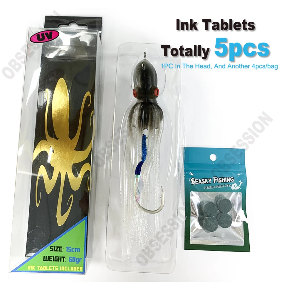 OBSESSION-anzuelo de calamar para pesca vertical, cebo suave de 60g, UV, luminoso, lento hundimiento, Jigging - imagen 5