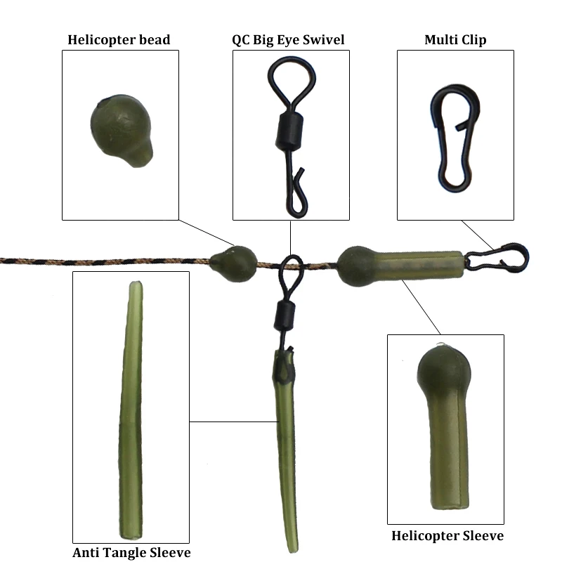Accesorios de pesca de carpa, Kit de accesorios para helicóptero, cuentas de manga giratoria de ojo grande, manga antienredos, Clip múltiple para pesca de carpa, 25 uds. - imagen 2