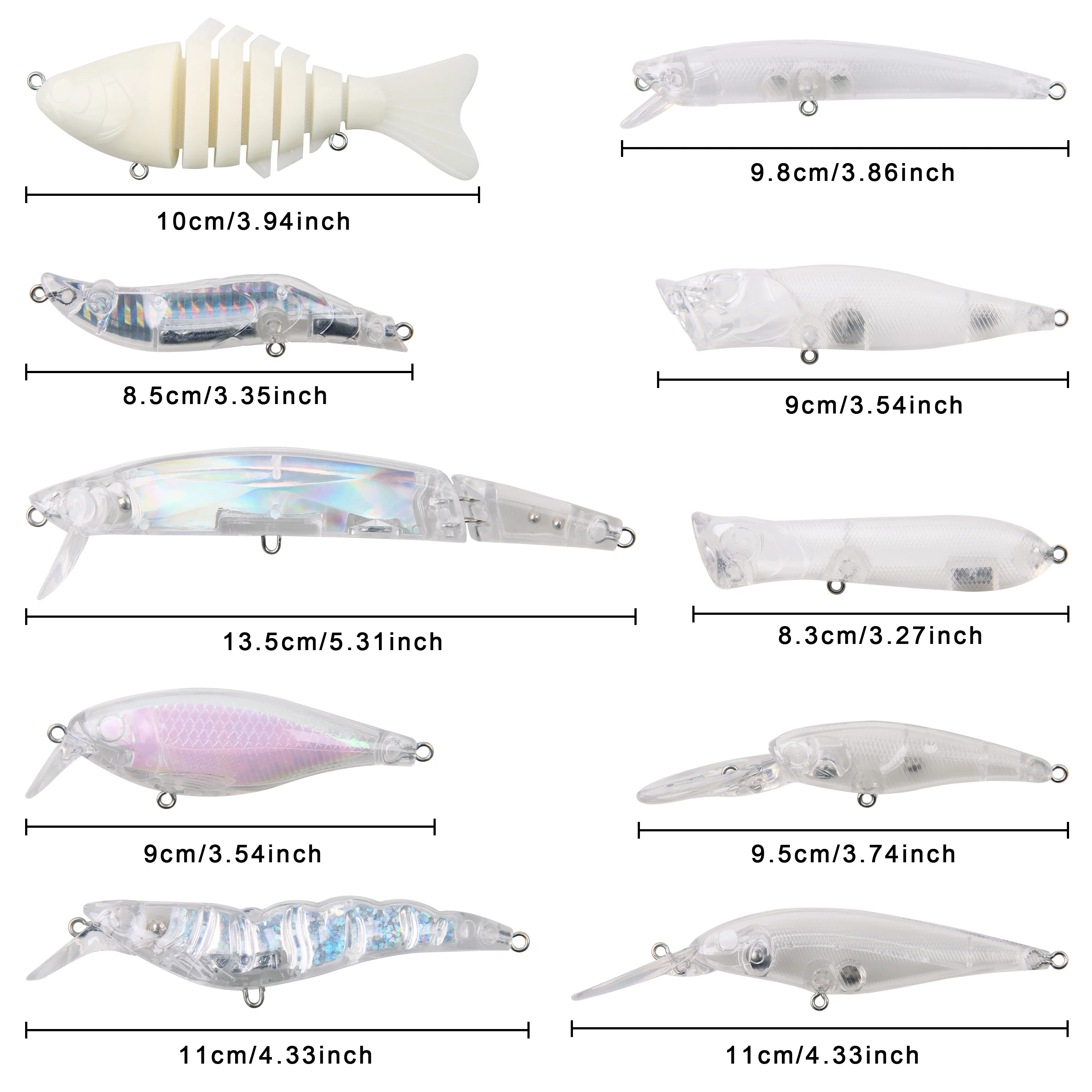 10 Uds. Señuelo de pesca sin pintar, Crankbait en blanco Wobblers Jerkbait Minnow Popper Topwater, cebo Artificial para lubina, Lucio, trucha - imagen 2