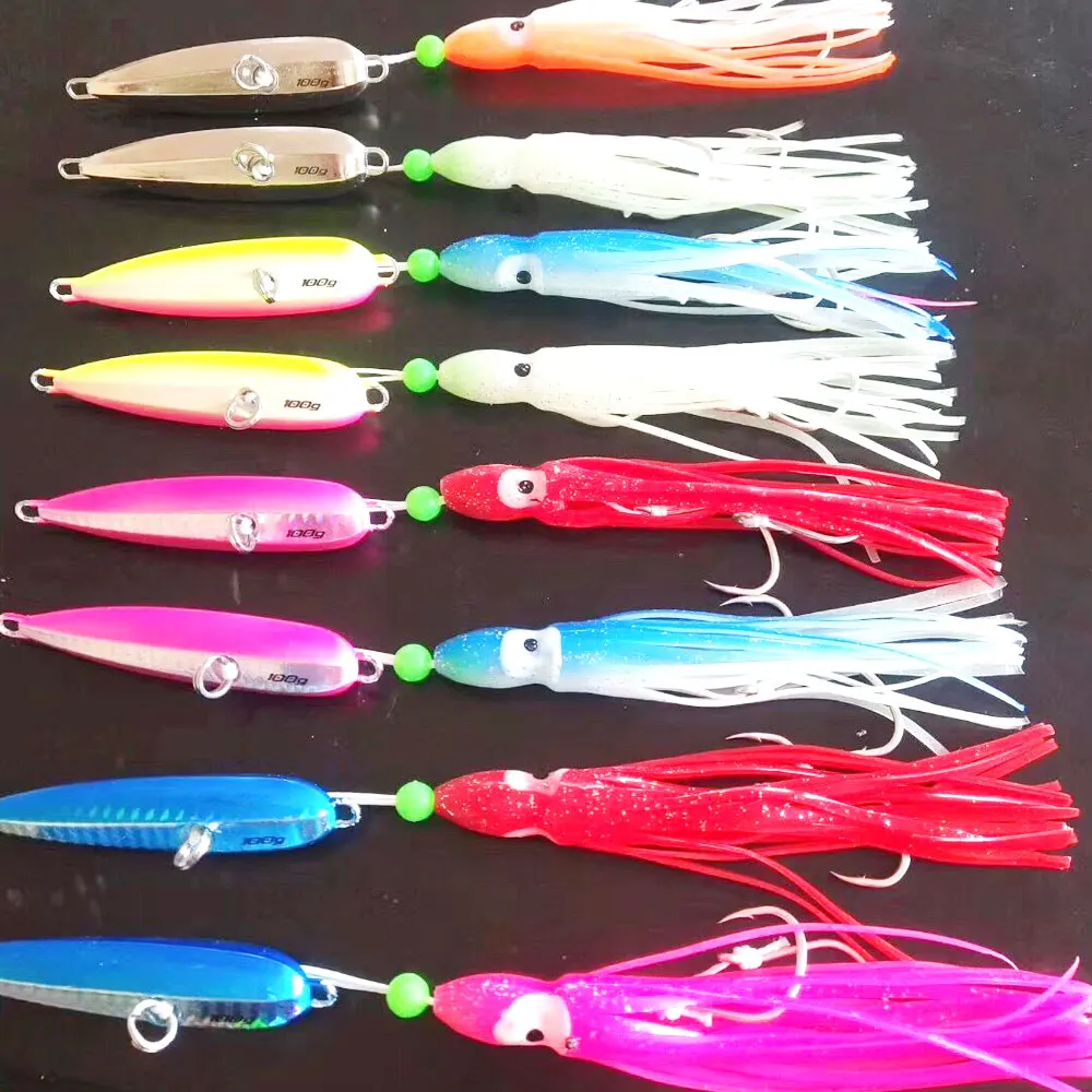 Señuelo de pesca de Jigging lento, plantilla de Metal de 100g120g150g200g250g, falda de pulpo de Japón Kingfish Snapper Grouper, 4 Uds. - imagen 4