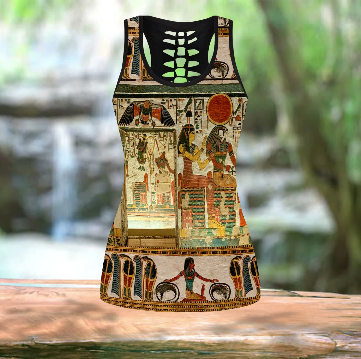 Tumba de nefertari Antiguo Egipto 3D impreso hueco camiseta sin mangas y Leggings conjunto Fitness mujer mallas de longitud completa pantalones de Yoga LKB-26 - imagen 2