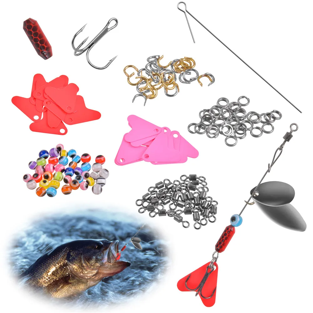 230 Uds cuchara de pesca Spinner Kit de fabricación de señuelos con anzuelo triple peso de latón Spinnerbait para lubina trucha señuelo Jig aparejos de pesca - imagen 3