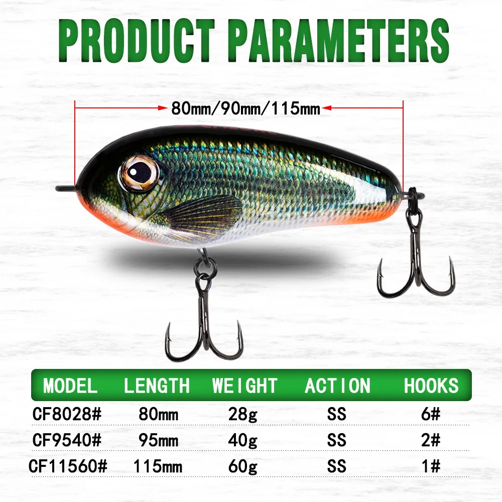 Señuelo CF 115mm 95mm 80mm hundimiento lento Artificial duro Jerk cebo Lucio lubina señuelo de pesca aparejos 3 colores - imagen 3