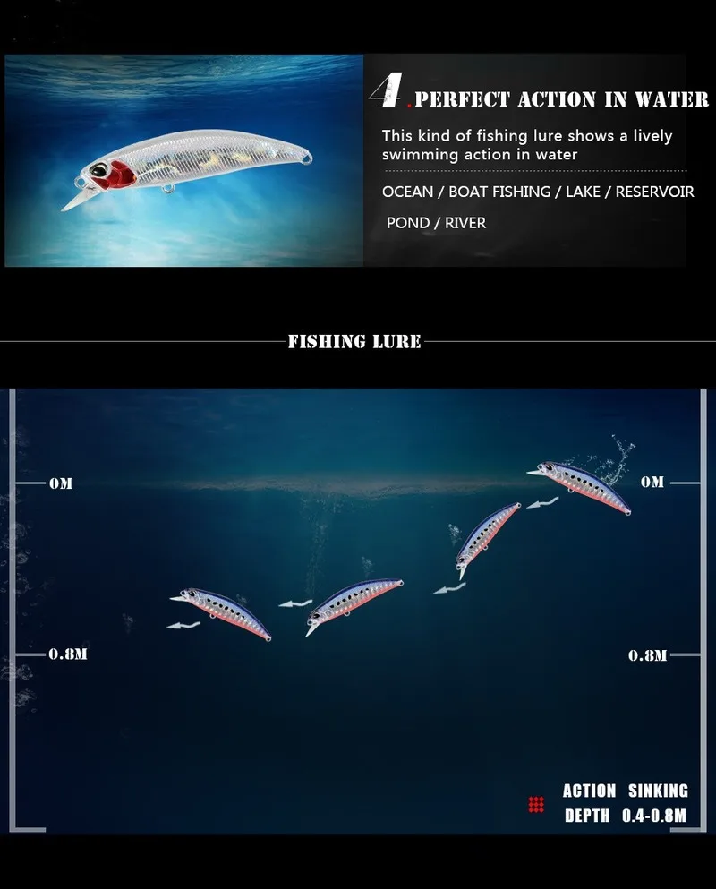 Señuelo de pesca Minnow, 6,5g, 60mm, Jerkbait, Wobblers, Crankbaits, Hardbait, Minnow, Japón, Camping, pesca al aire libre, 1 ud. - imagen 4