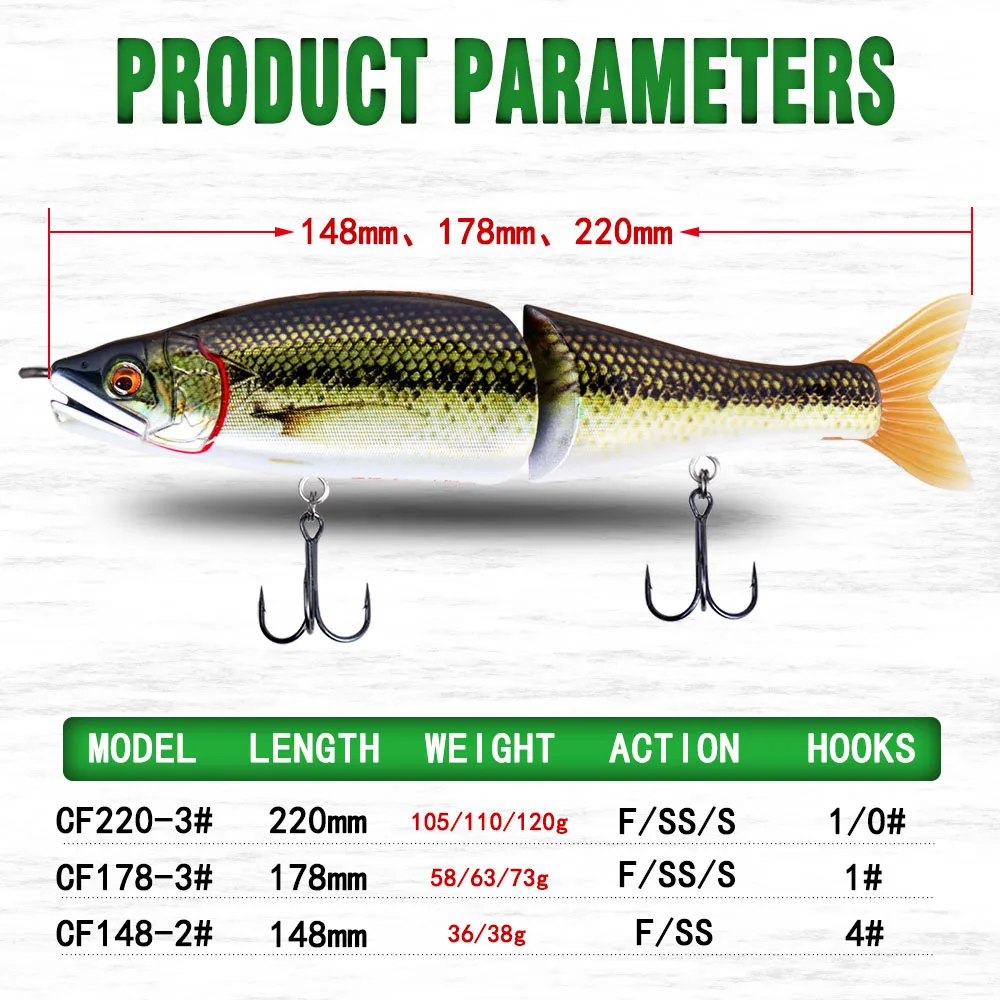 Swimbait artificial lento se hunde de señuelo de pesca 220mm nuevo bebé bajo Color bajos grandes pesca carnadas con articulaciones por Pike musky wobbler - imagen 5