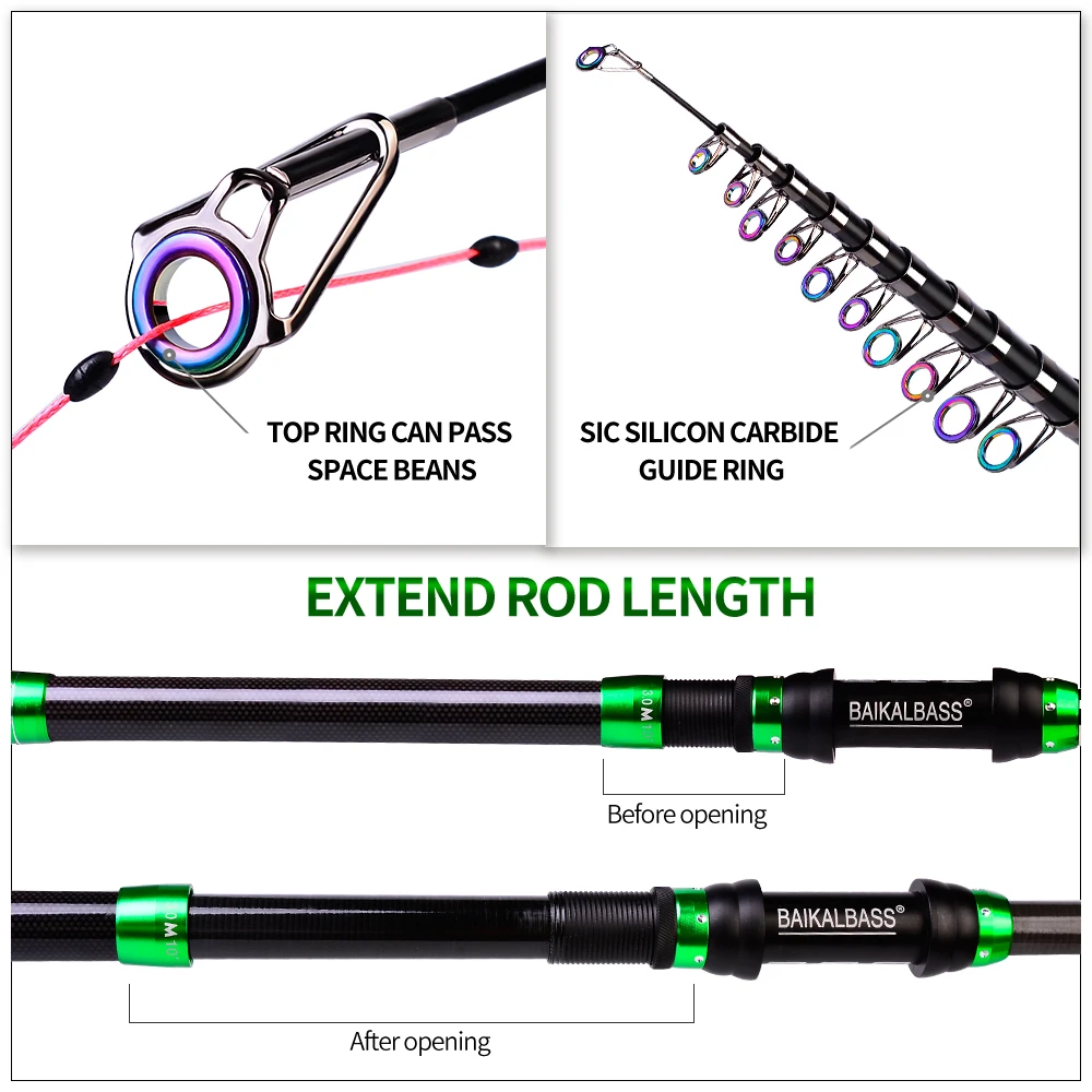 PROBEROS-Kit de caña de pescar portátil y carrete giratorio, palo telescópico de fibra de carbono, juego de carrete de pesca de alta velocidad, 1,8-3,6 m, 5,0: 1 - imagen 4