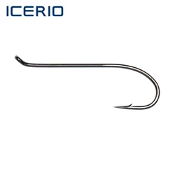 ICERIO 100 Uds negro-níquel hacia arriba ojo forjado anillado 2X mango largo anzuelo para atar moscas salmón/cabeza de acero moscas ninfas anzuelos de pesca
