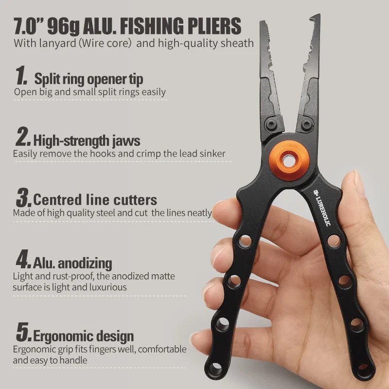 LUREHOLIC-Alicates de pesca de aleación de aluminio, juego de agarre, aparejos de pesca, gancho de engranaje, línea de corte de recuperación, anillo dividido, accesorios de pesca - imagen 3