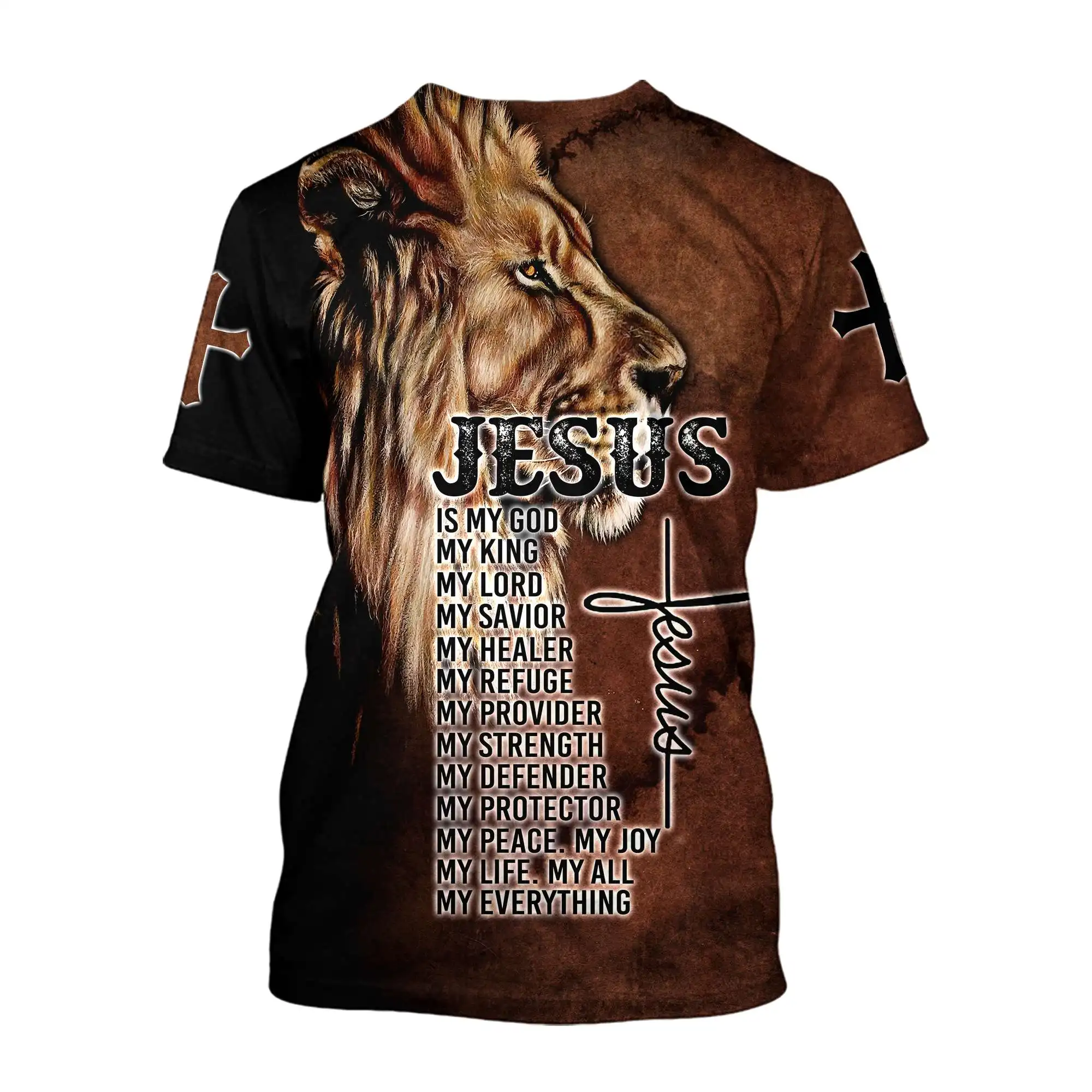 Camiseta Hipster fresca de verano para hombre, camiseta de manga corta con estampado 3D de León y Caballero Jesús, camisetas informales Unisex TX211 - imagen 2