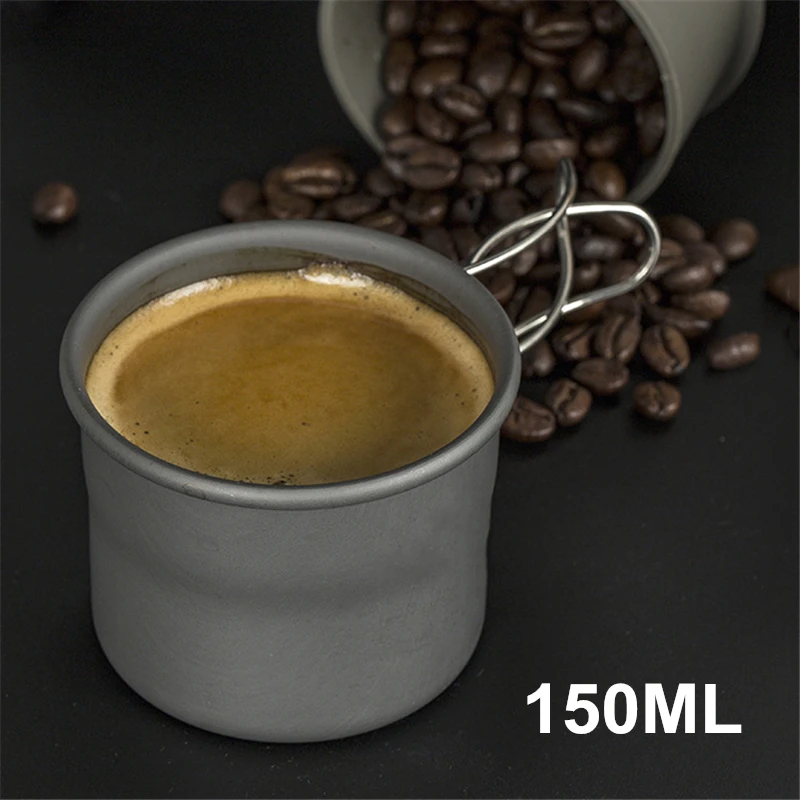 Taza portátil de titanio para acampar, tazas de café plegables, vajilla de Turismo, taza de té de acero inoxidable para exteriores, utensilios de Picnic, 150ML - imagen 3