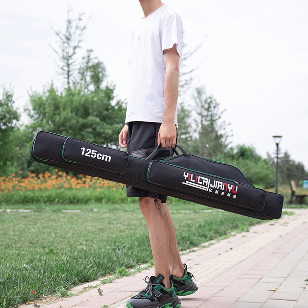 Bolsa de pesca plegable portátil de 3 capas, bolsa de transporte para caña de pescar, carrete, aparejos de pesca, estuche de almacenamiento de viaje, X260G, 120cm/130cm - imagen 4