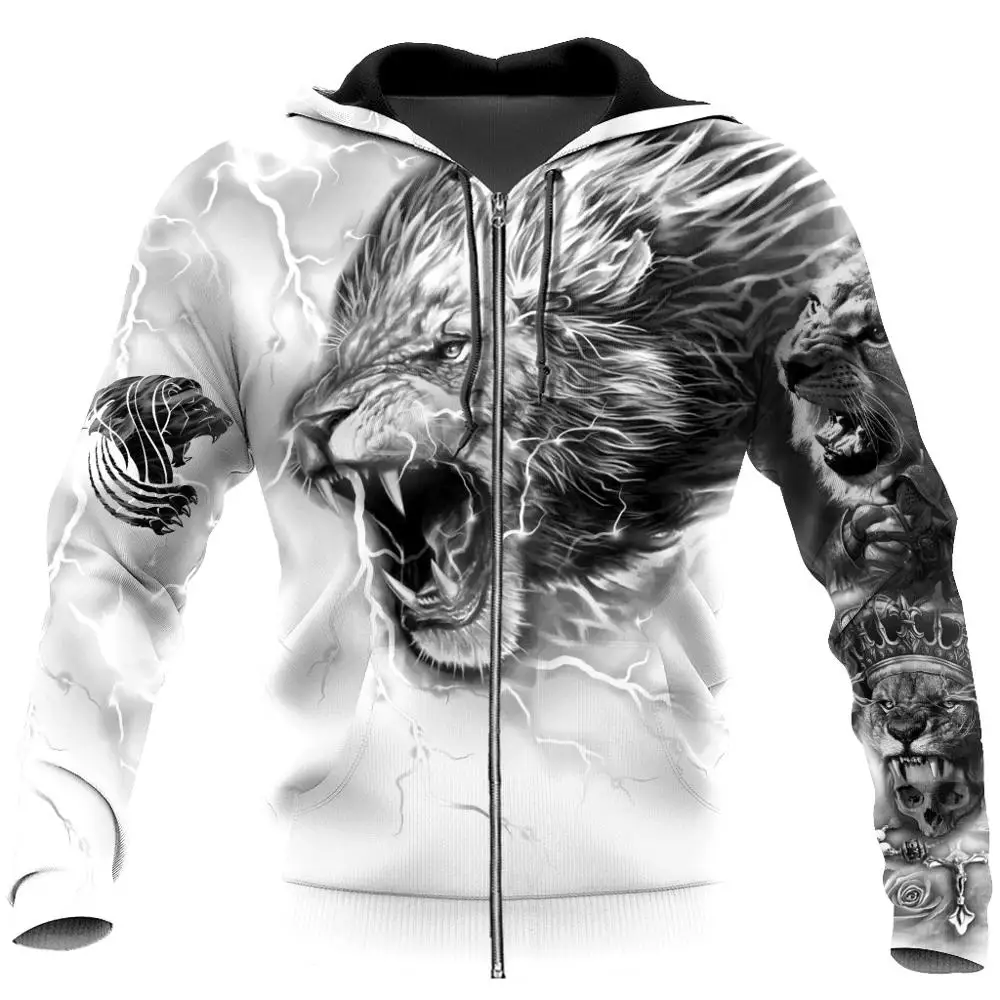 Sudadera con capucha 3D tatuaje León hombre ropa urbana Harajuku - imagen 4