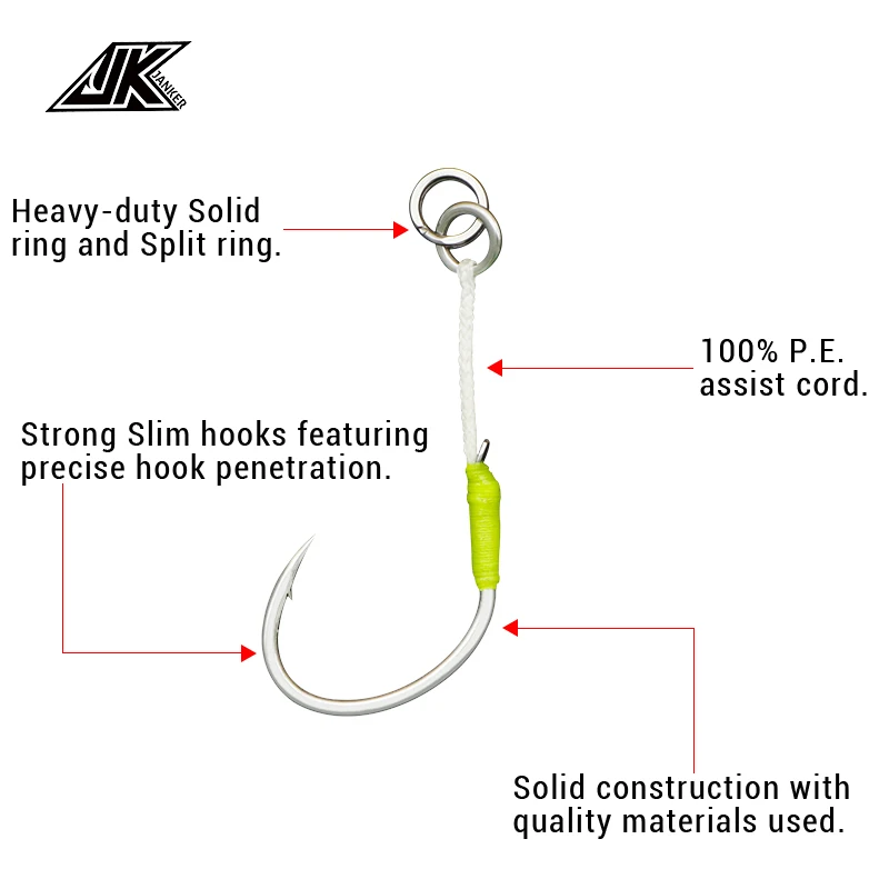 JK nuevo anzuelos de señuelos de Jigging lento 1/0-3/0 4/0 5/0 anzuelo de asistencia chapado en estaño óxido gancho único accesorios de señuelo de plantilla de pesca de agua salada - imagen 4