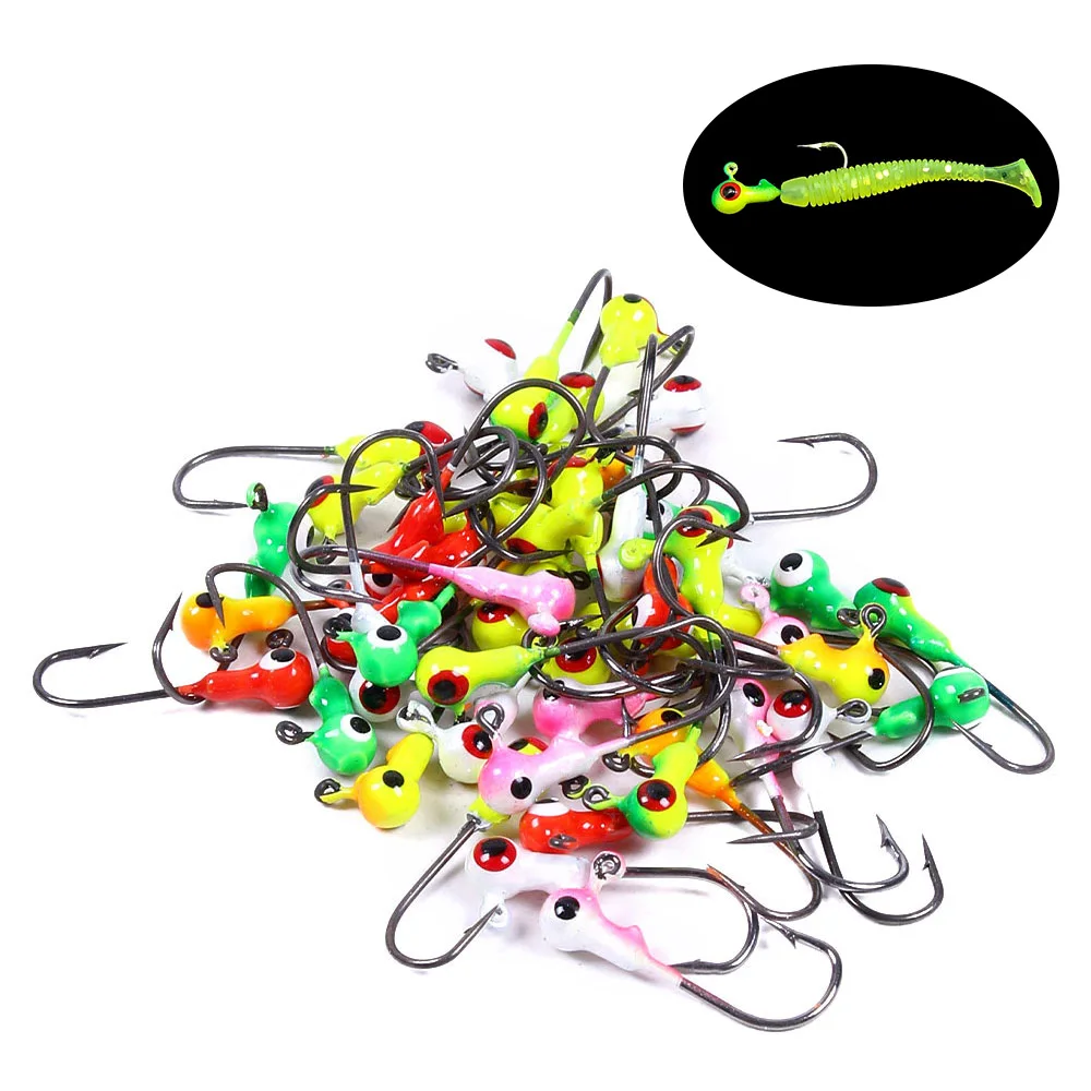 50 unids/pack 0,8g 1/32oz Multicolor Mini anzuelo con cabeza de anzuelo de plomo para Swimbait suave aparejos de pesca en hielo de invierno de Hengjia - imagen 3