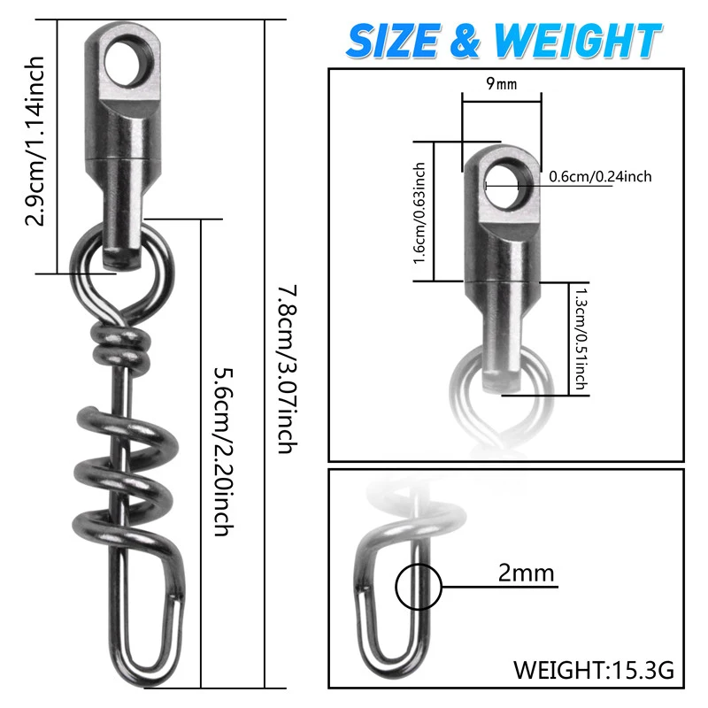 Conector de pesca de latón de alta resistencia, juego grande, Sacacorchos de enlace rápido, broches de remolino, aparejos de aparejo de pesca de atún, 550lb, 15 unidades por lote