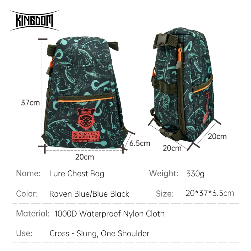 Kingdom-Bolsa de pesca multifunción, 37cm x 20cm x 6,5 cm, bandolera de un solo hombro, bolsa de pecho, herramienta de pesca portátil, bolsa para exteriores - imagen 3
