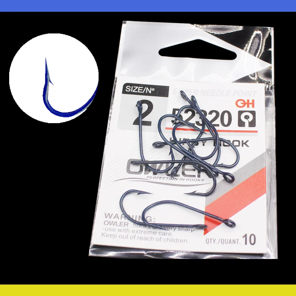10 unids/lote azul ganchos de pesca de acero con púas agudas gancho afilado O'shaughnessy serie plantilla ganchos/Mar gancho anillado de agua salada - imagen 5