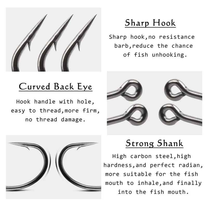 Anzuelos de pesca de carpa de acero con alto contenido de carbono, gancho de púas, vástago curvo, aparejos de carpa, aparejos de pelo, tamaño 2 #4 #6 #8 #10 #, 1000 Uds. - imagen 3