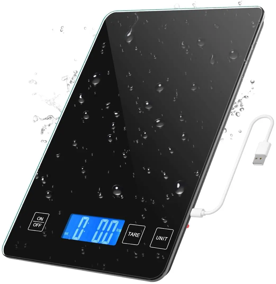 Báscula cocina digital alta precisión vidrio templado resistente agua