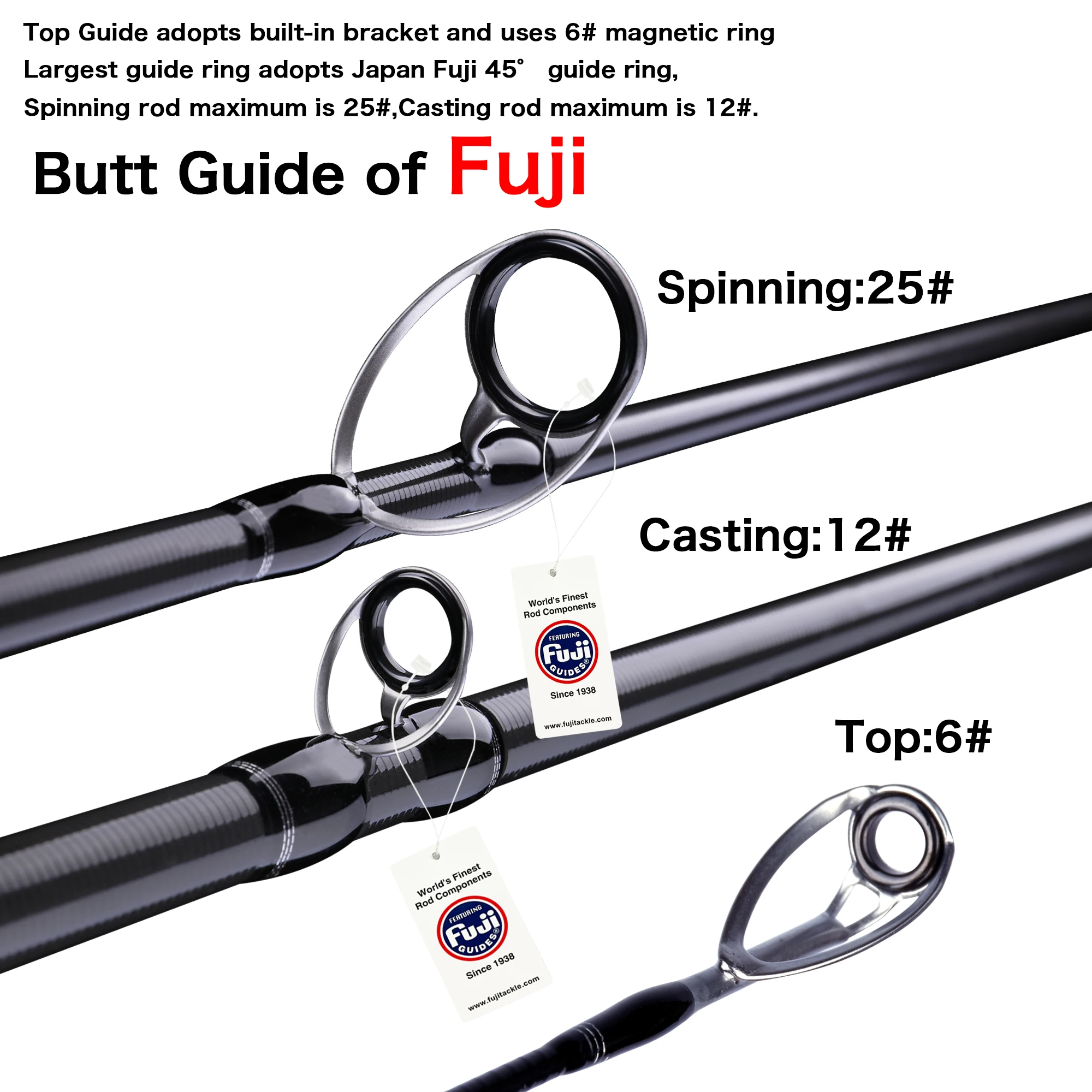Felenhai-cañas de pescar Blackjack Casting, guía Fuji giratoria, 1,8/2,1/2,4/2,7/3,0/3,3 m, 2 puntas, señuelo, 5-80g, ML/M/MH/H - imagen 3