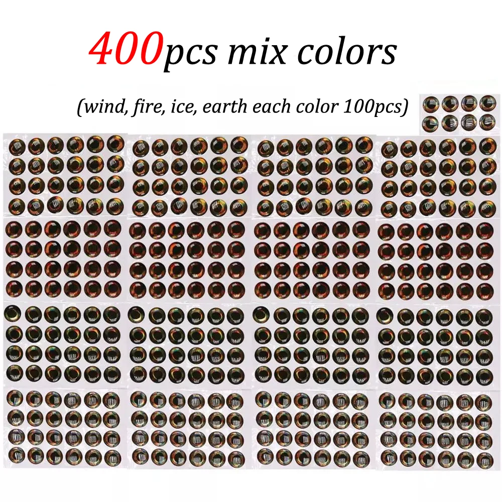 Ojos de Pez holográficos 3D 4D para atado de moscas, serpentinas de Baitfish, señuelo de plástico de madera, Popper, ojos DIY, 3mm-12mm, mezcla de colores, 400 piezas - imagen 5