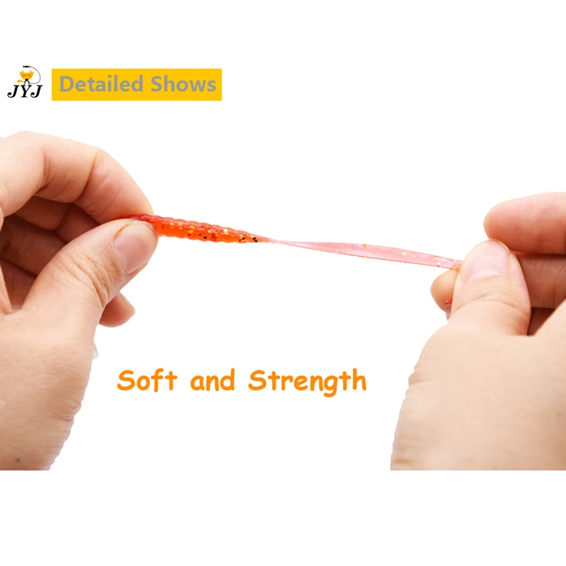 50 Uds 4/5/6/8/9cm Señuelos de Pesca artificiales suaves Swimbait cola larva señuelos gusano larva cebos señuelos de silicona aparejos de pesca - imagen 4