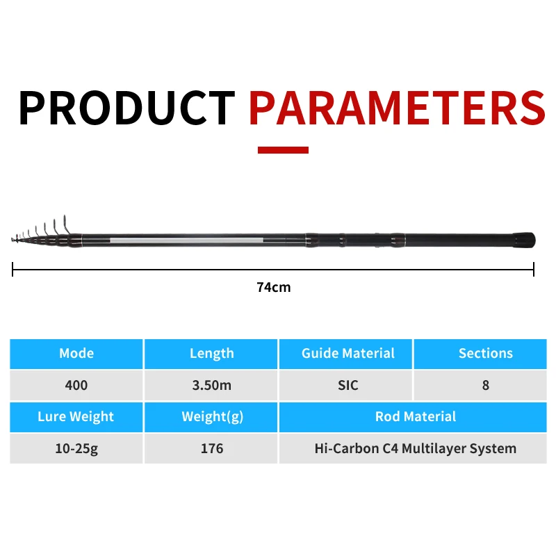 Caña de pescar telescópica para Roca, herramienta giratoria ultraligera de viaje para trucha de alto carbono, 8 secciones, cuchara de Metal, 3,5 M - imagen 2