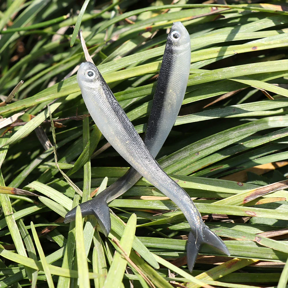 Señuelo de pez suave de silicona, Tiddler plateado, sábalo de goma suave para perca, Lucio, trucha, Wobblers, herramienta de pesca de Takcle, 10 piezas
