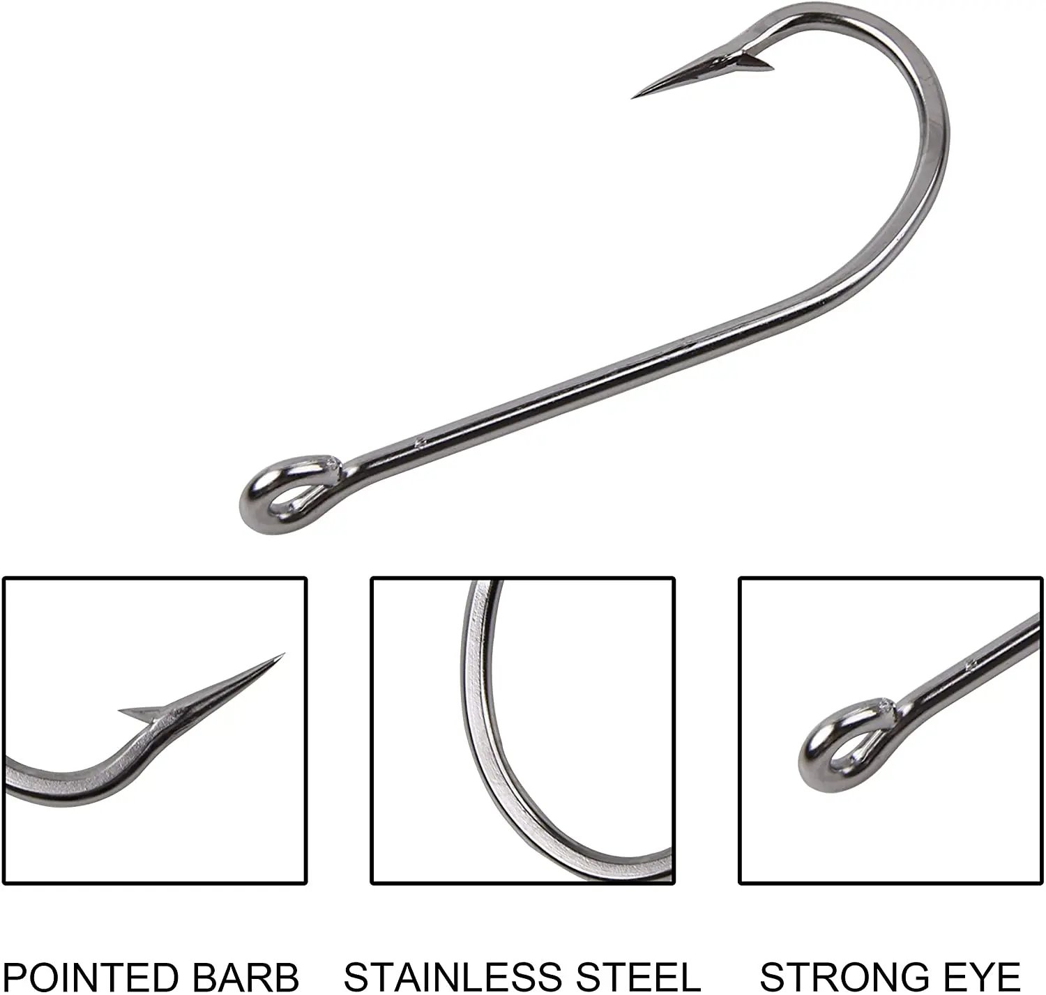 Anzuelos de pesca de agua salada, anzuelos de acero inoxidable 100, forjado, de mango largo, 34007 unids/caja - imagen 4