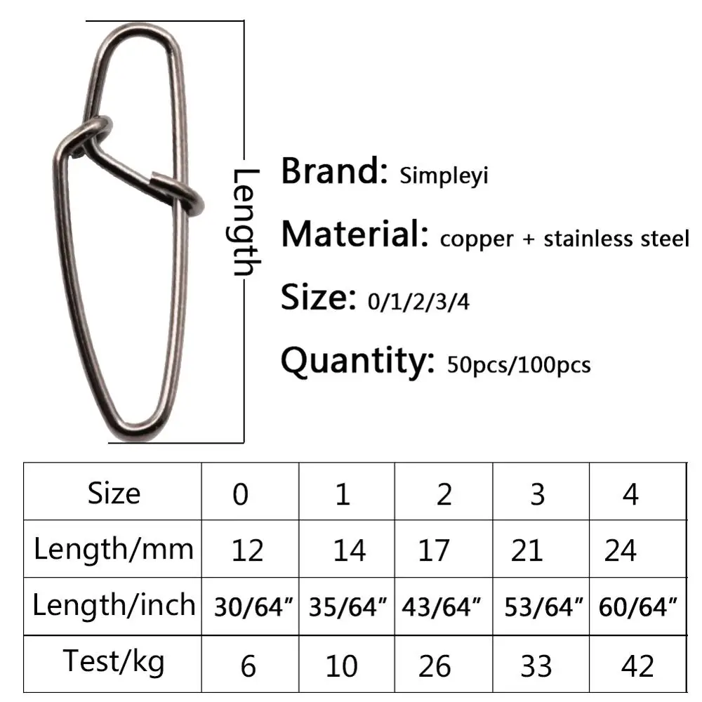 50-100 unids/caja de bloqueo de gancho de acero inoxidable, anillo giratorio de seguridad sólido Snap 0 #-4 # conector de gancho pesca, caja de pesca, herramienta de aparejos - imagen 2